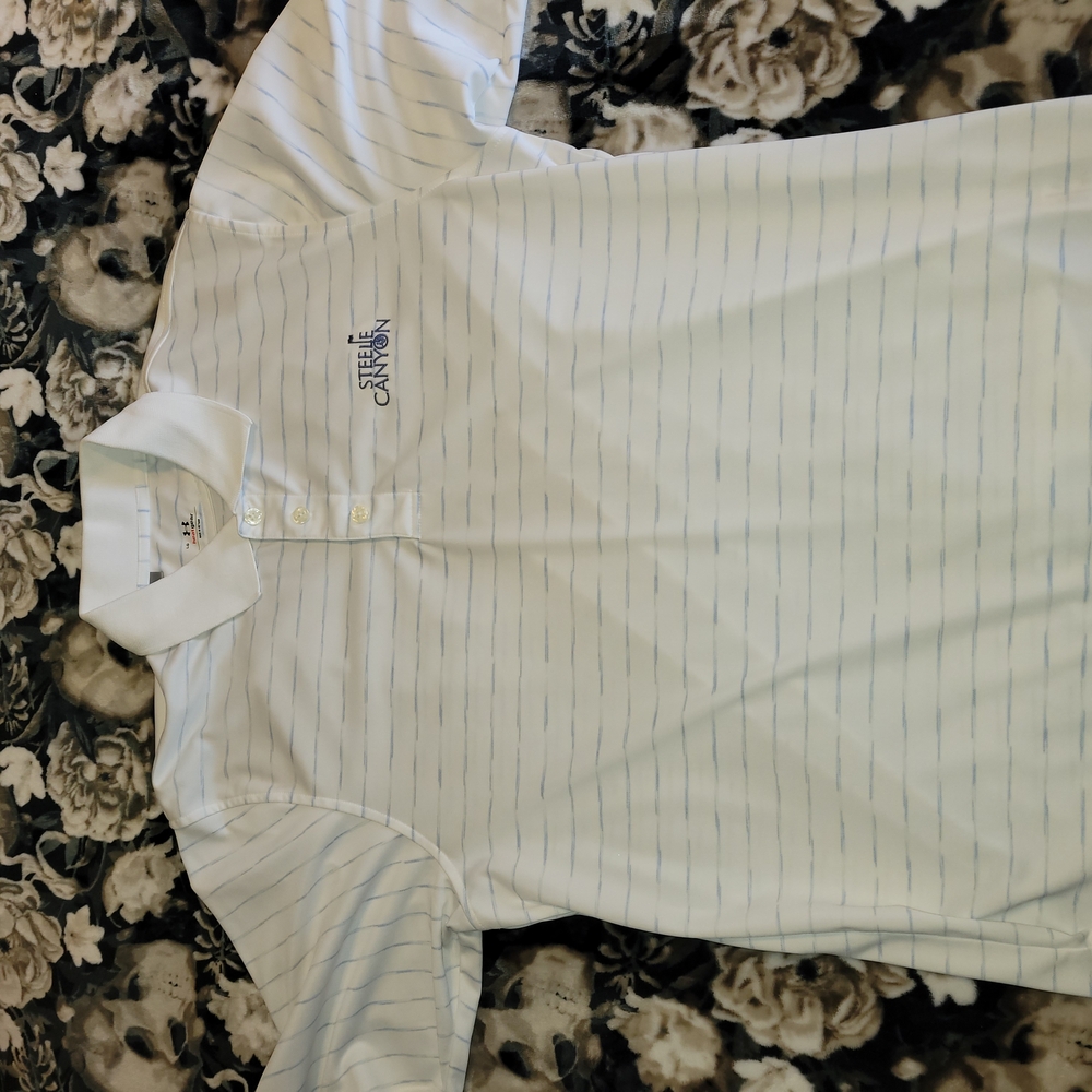 Under Armour White Polo Shirt with Pinstripes Steele Canyon Logo